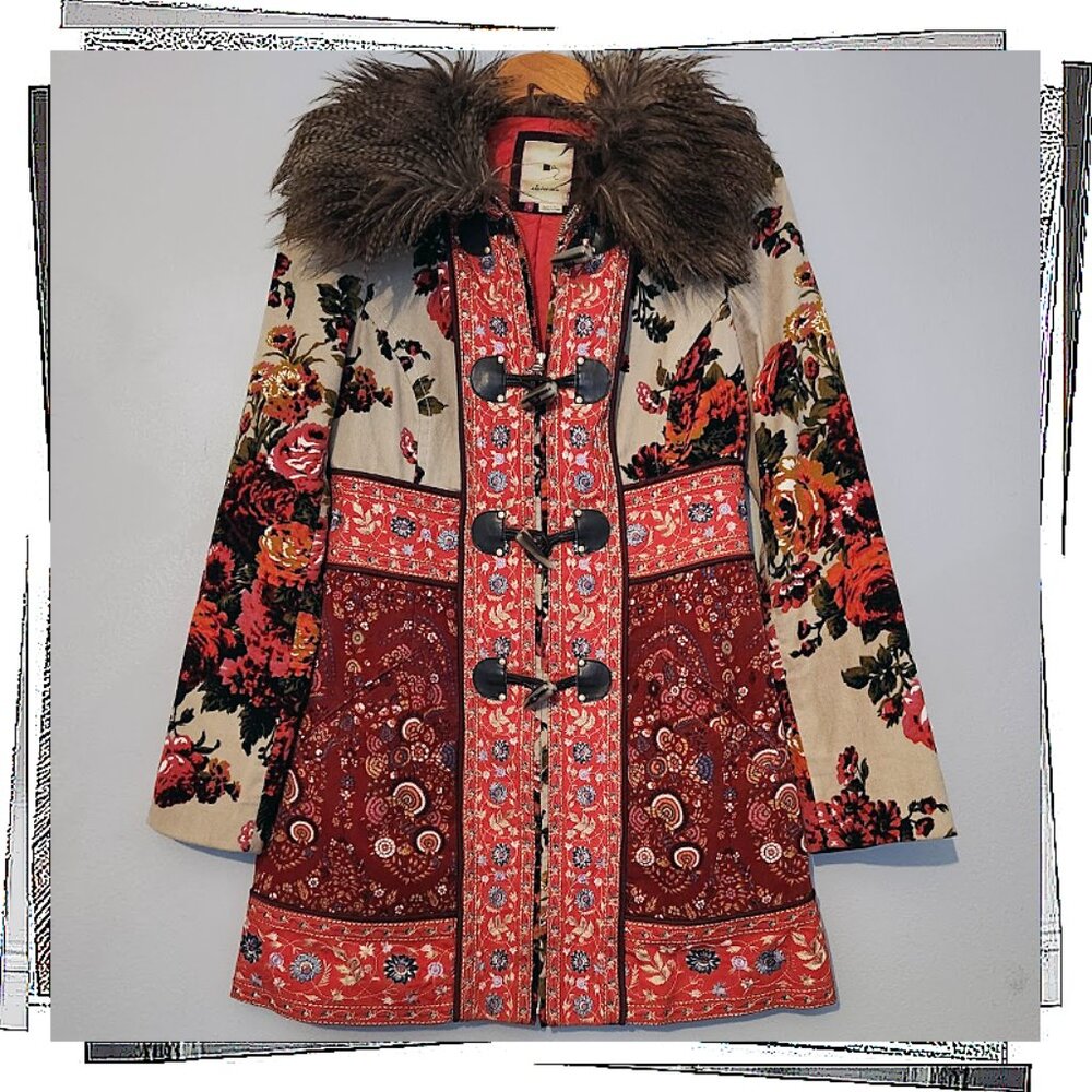 Vintage 2010  Rare Karelia Velvet Embroidered Red Coat / Jacket (4) by Elevenses - Picture 4 of 16